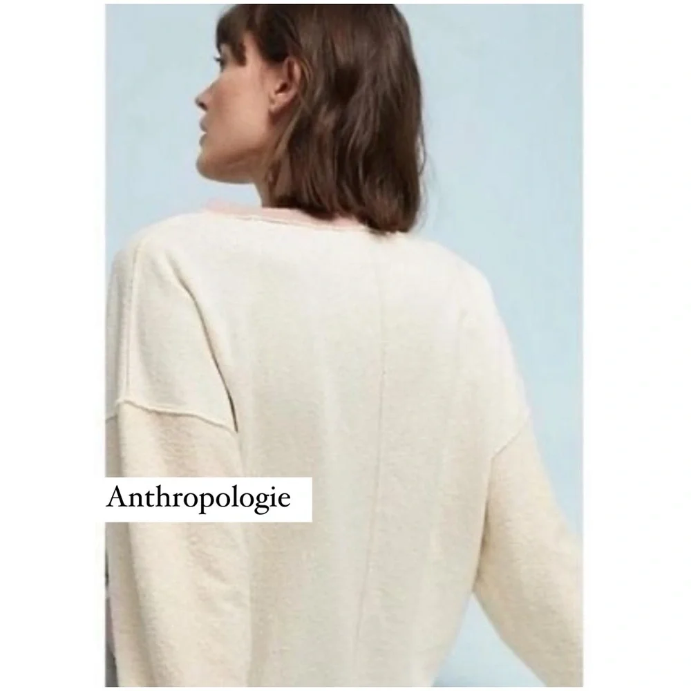 Anthropologie Saturday Sunday Au Fait Cream Pink Metallic Trim Linen Sweatshirt - Picture 3 of 12